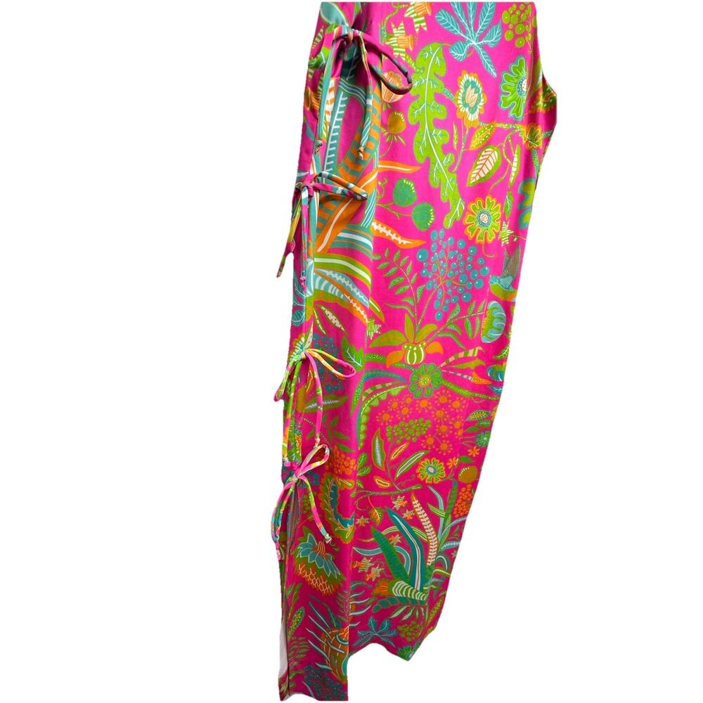 Gretchen Scott Womens Sz Medium Sleeveless Maxi Dress Side Tie Slit Floral Pink - Picture 2 of 12
